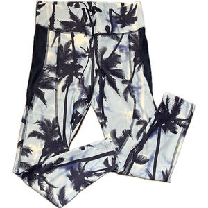 Active Creatures blue palm print sheer mesh panels leggings size 8